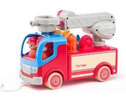 Woody brandweerauto groot - houten speelgoed met licht en geluid.