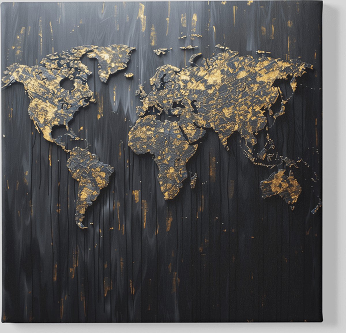 Trendex Global Canvas Schilderij - Wereldkaart- Vierkant - 40x40x2 cm Goud