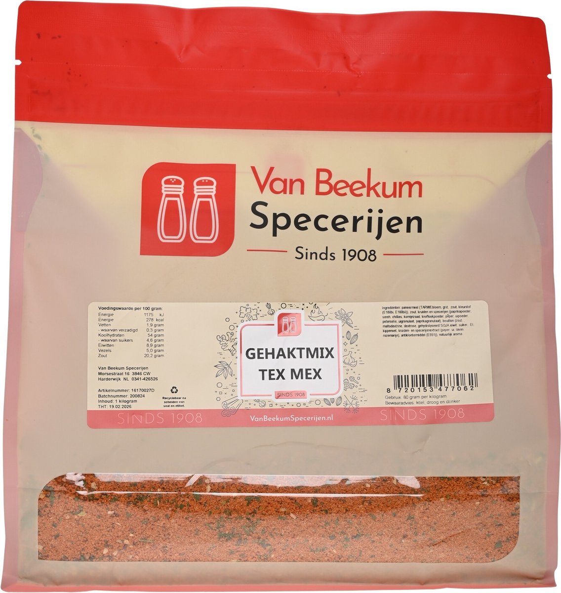 Goedkoopste Van Beekum Specerijen - Gehaktmix Tex Mex - 1 KG (hersluitbare stazak