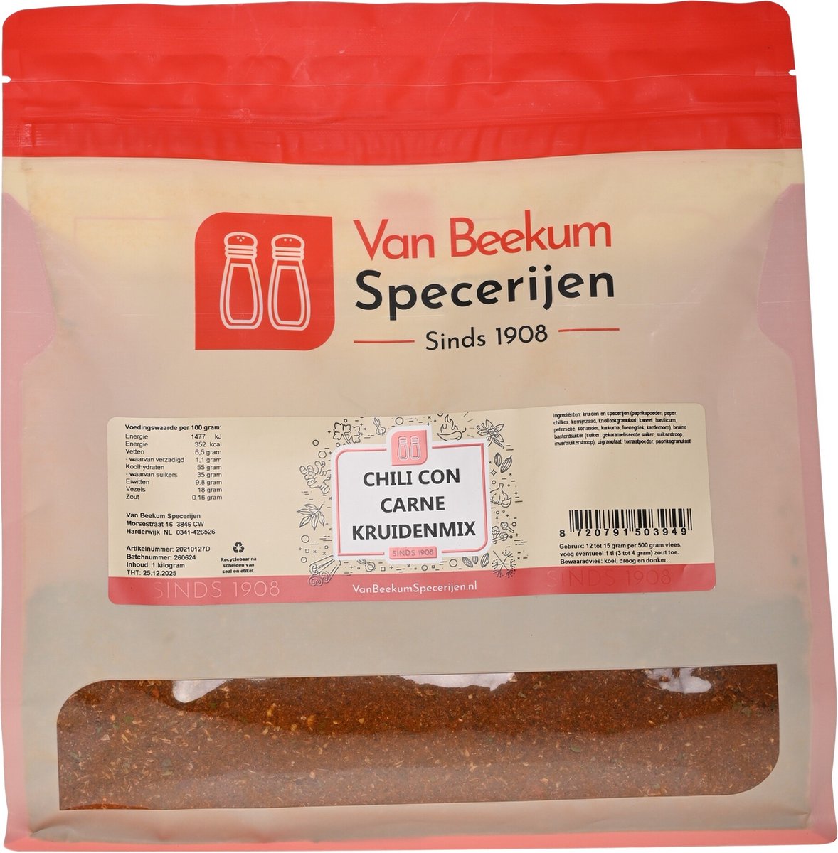 Goedkoopste Van Beekum Specerijen - Chili Con Carne Kruidenmix - 1 kilo (hersluitbare stazak