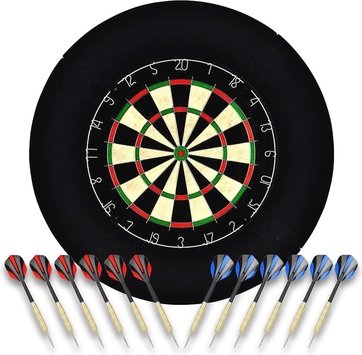 Sisal Dartbord Set met 12 Metalen Dartpijlen en Eva Surround