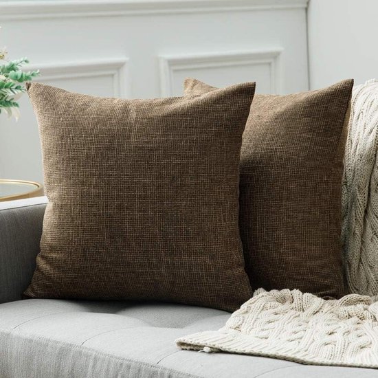MIULEE Set van 2 kussenslopen, kussenovertrekken, sierkussen, linnenlook, decoratieve kussensloop, bankkussen, decoratief kruis met verborgen ritssluiting, voor bank, slaapkamer, 30 x 50 cm, donkerbruin