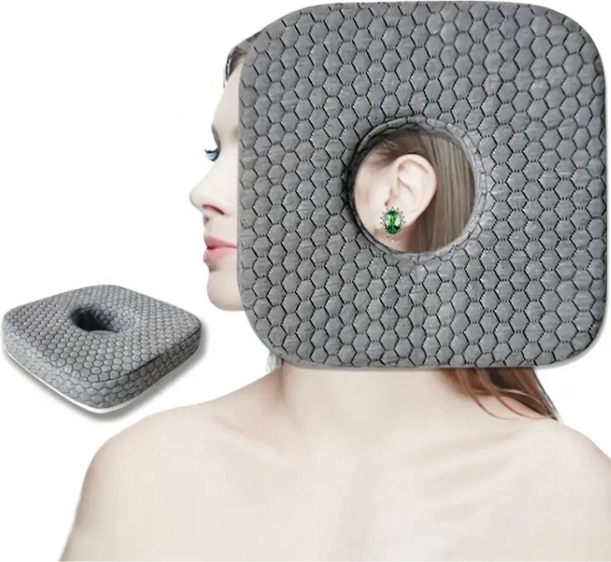 Bovista Kussen Met Gat - Donut Kussen - Ringkussen - Piercing Kussen - Voor Oor - Voor Zijslapers - Zijslaapkussen - Volwassenen - Grijs