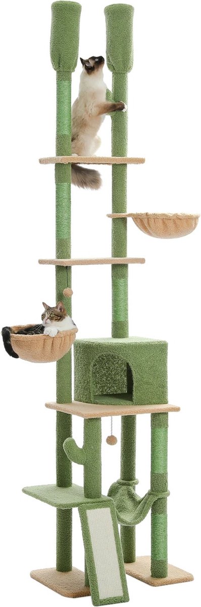 Kattenkrabpaal - Kattenspeeltjes - Katten speelgoed - Groen - In hoogte verstelbaar - 216 tot 285 cm
