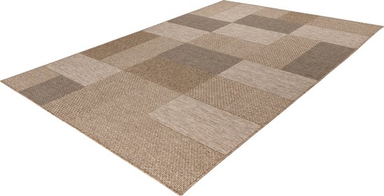 Lalee Costa - aspect sisal - tapis ibiza - tapis d'extérieur - intérieur et outdoor- ondulation plate - poils courts - tresse - motif indigène - résistant à l'eau - tapis de jardin - 120x170 cm beige