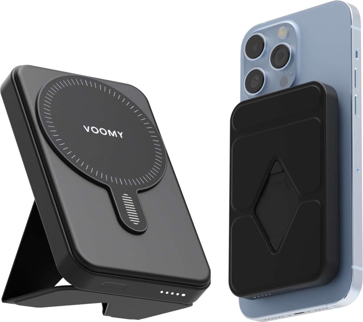 Voomy Draadloze Powerbank - Magsafe Compatibel - 6000 mAh - Iphone & Samsung - 20W USB C Snellader - Compact Design - Zwart