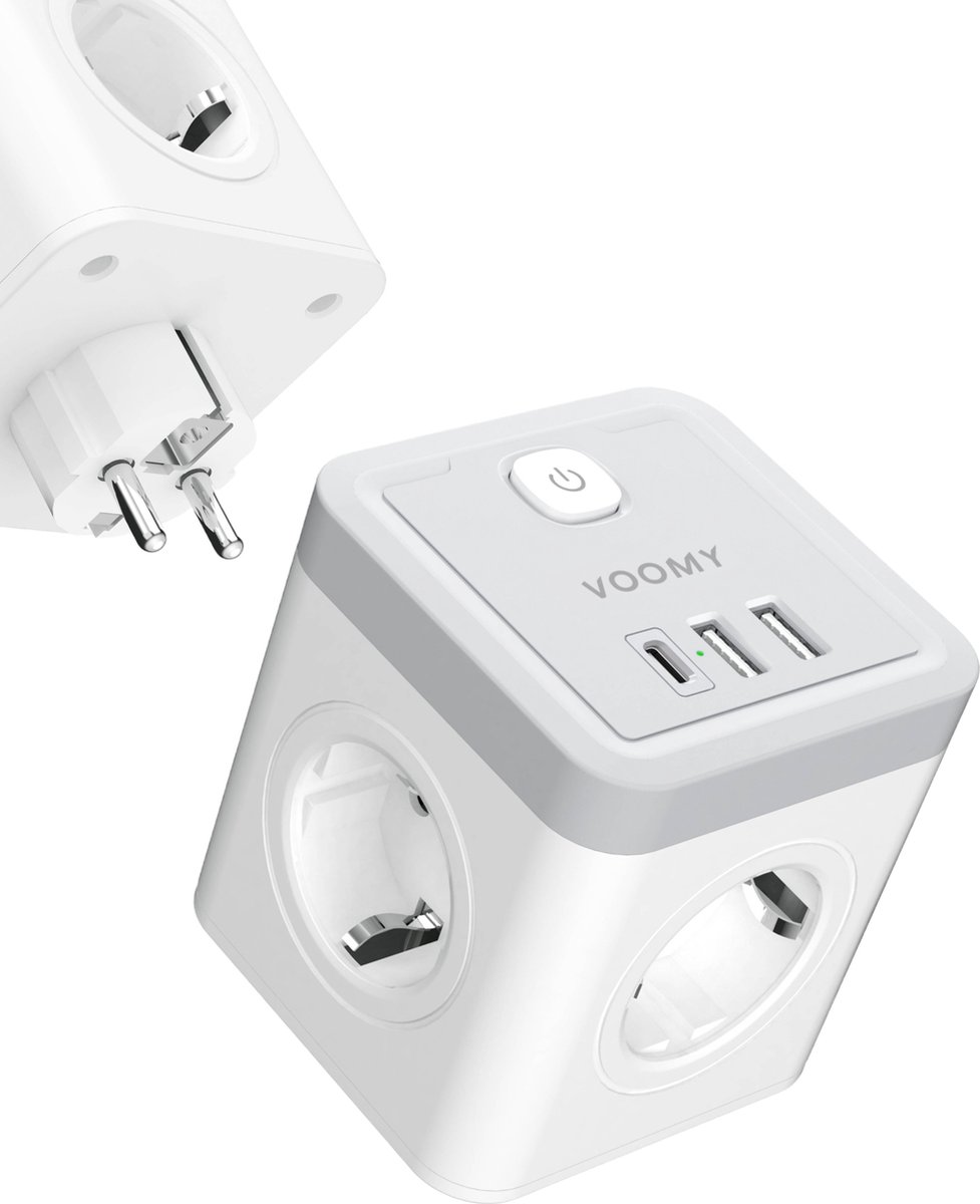 Voomy Cube 20W Verdeelstekker - USB-C Snellader - Stopcontact Splitter - USB-C + USB-A - Stekkerdoos Powercube - Wit