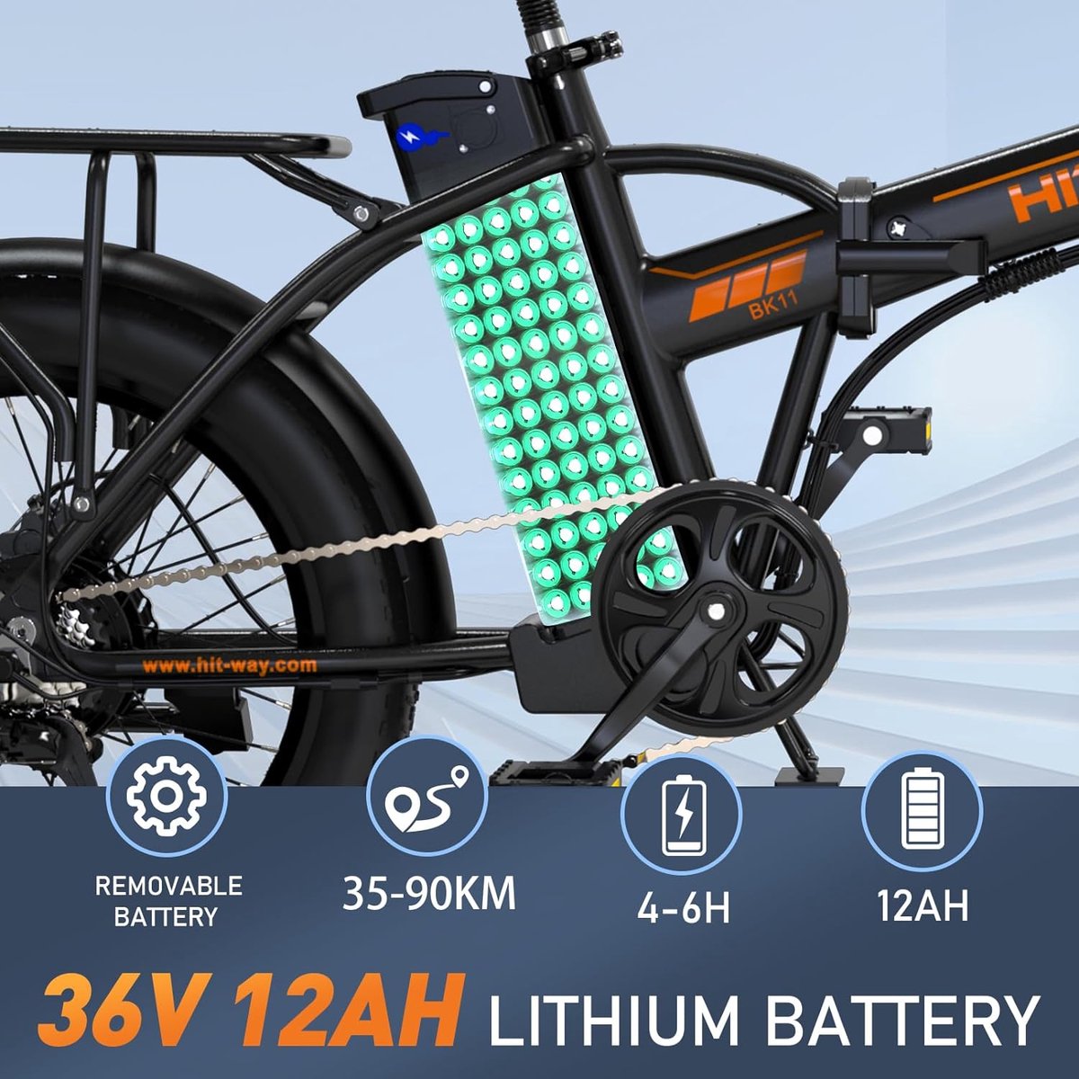 Hitway Elektrische Fiets BK11 | E-bike | 250W Motor | Fat Tire | 12Ah | 20 Inch | Zwart/Oranje – foto 5