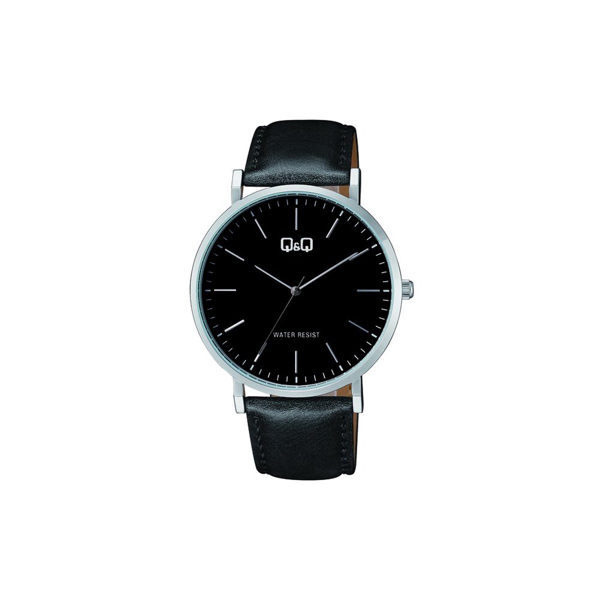 QQ C43A-002PY - Horloge - Polshorloge - Analoog - Heren - Mannen - Leren band - Rond - Metaal - Cijfers - Zwart - Zilverkleurig