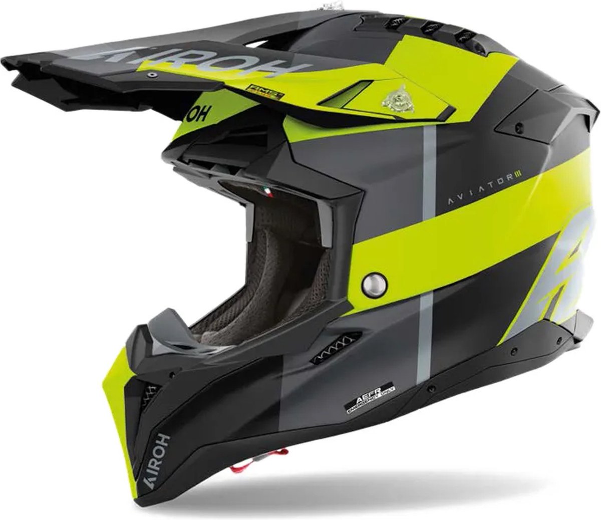 Airoh Helm Aviator 3 AMS² Monarch mat grijs zwart fluo geel M
