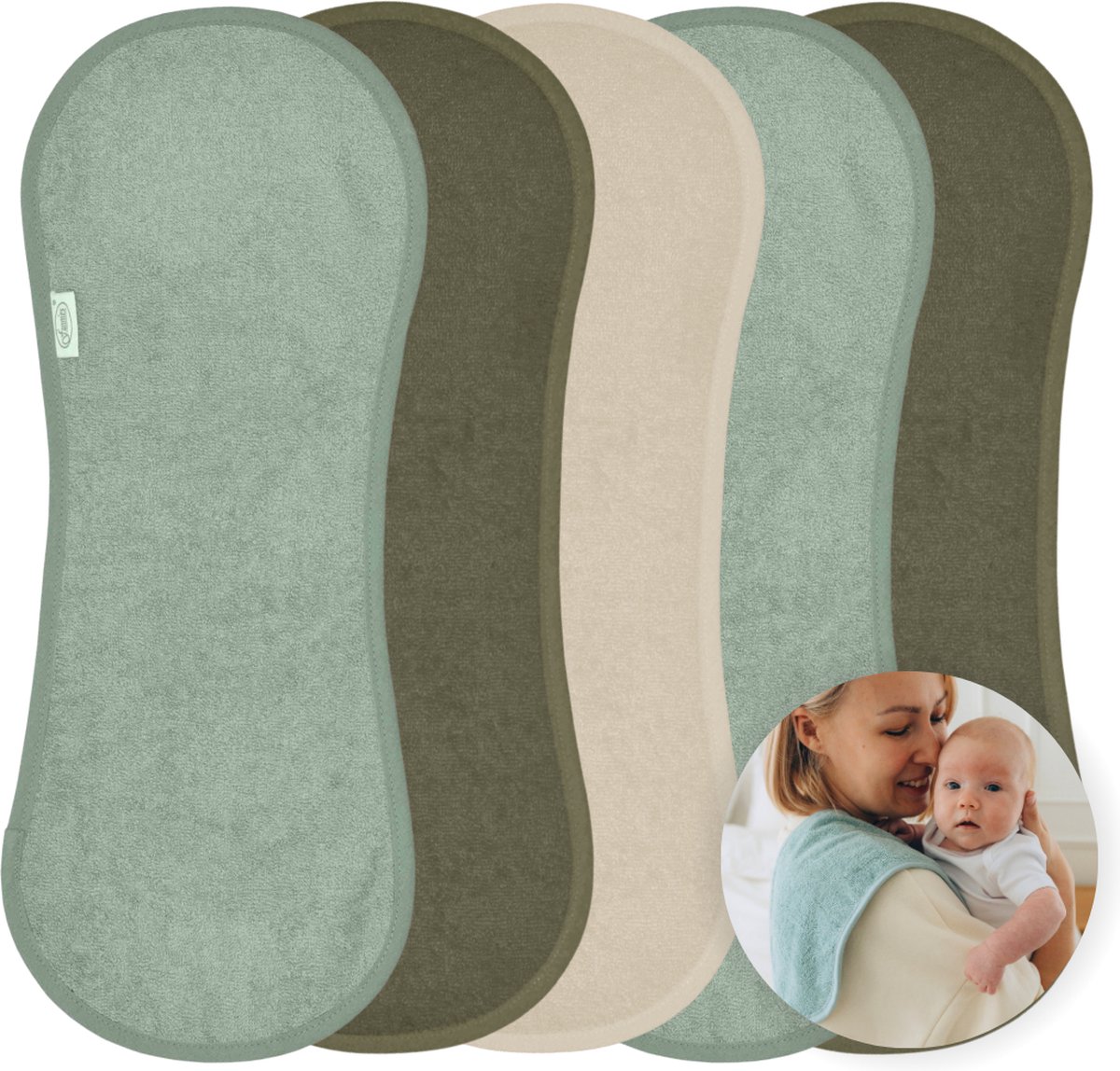 Goedkoopste Funnies Spuugdoek 5 Stuks Aardetinten - Set van 5 Zachte Spuugdoekjes - Monddoekjes - Kwijldoekjes - 20x55 cm - Absorberend en Zacht - 100 Katoenen Badstof - Perfect voor na de Borstvoeding, Voeden en Bescherming van Kleding