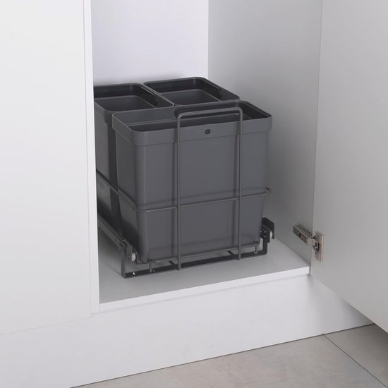 Poubelle extractible avec 3 poubelles à installer dans un placard de cuisine - Système de tri sélectif 32,8 x 43,3 x 35,4 cm
