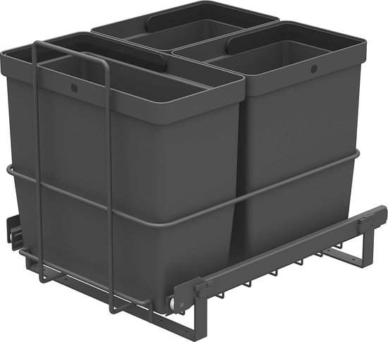 Poubelle extractible avec 3 poubelles à installer dans un placard de cuisine - Système de tri sélectif 32,8 x 43,3 x 35,4 cm