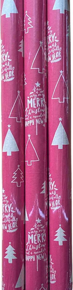 FESTIVE GIFTS Inpakpapier - Cadeaupapier - 200 x 70cm - 3 rollen - Kerst - Luxe Cadeauverpakking - ROOD