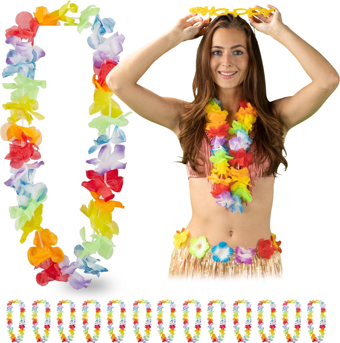 relaxdays Hawaii krans - set van 24 - hawaii slinger - bloemenketting - bloemenkrans