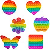 Fidget toys | Pop-it | Regenboog | hartje | vlinder | pack - set van 6 hangertjes