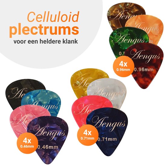 12 Plectrums in aluminium doosje - Celluloid plectrum set - thin 0.46, medium 0.71 en thick 0.96 mm