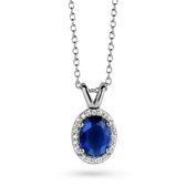 Velini jewels -P3045BLU-Ketting + Hanger-925 Zilver Gerodineerd-Blauwe glazen steen met witte Cubic Zirkonia