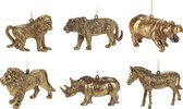 Oneiro's luxe kersthanger SET VAN 6 WILD ANIMALS Goud– 10 cm - kerstbal - giraffe - luxe verpakking – kerstcollectie – kerstdecoratie – kerstboomhanger – kerst