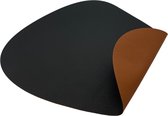 Luxe placemats lederlook - Eivormig - 6 stuks - dubbelzijdig zwart en bruin - 44 x 37 cm - leer - leatherlook placemat