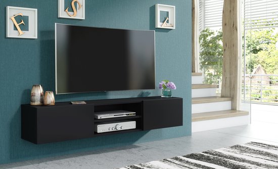 Pro-meubels - Meuble TV suspendu - Meuble TV - Texas - Noir mat - 160cm |  bol