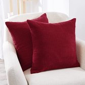 Set van 2 corduroy kussenhoezen met streepjespatroon- met Verbogen Rits, 50x50 cm, Bordeaux, Fluwelen