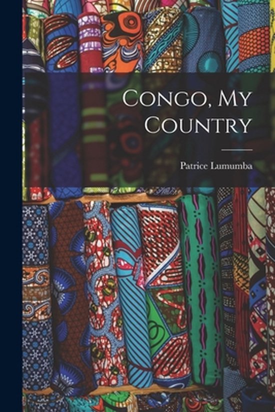 Boekhoes 'Congo, My Country' met kleurrijke, opgerolde stoffen in blauwe, rode en groene tinten.