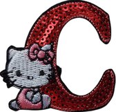Strijk Embleem Alfabet Patch - Letter C - Hello Kitty Pailletten - 6cm hoog - Letters Stof Applicatie - Geborduurd - Strijkletters - Patches - Iron On