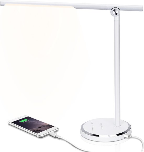 Aigostar Vince - Bureaulamp led dimbaar - Opvouwbaar - USB Opladen - Smart Touch - Wit