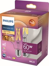Philips LED WarmGlow filament globe lamp dimbaar - E27 G93 5,9W 806lm 2200K-2700...