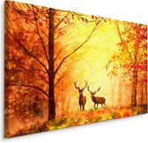 Schilderij - Herten in een Herfstbos, 5 maten, Premium Print