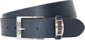 Leren riem Donkerblauw/Navy - Taillemaat 110 - Jeans riem - Jeans opdruk - Stoere riem - Trendy Riem - Cadeau tip