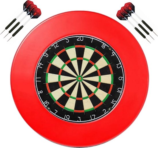 Darts Set set - Plain - dartbord - plus surround ring rood - plus 2 sets - dartpijlen - Merkloos