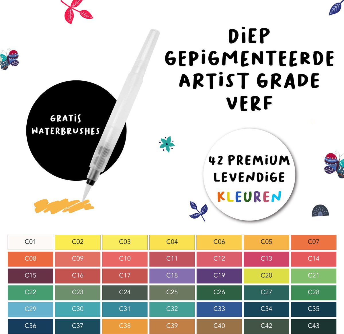 Aquarelverf Set – 42 Kleuren – Waterverf – Volwassenen – Aquarel penselen – Brush Pennen – Aquarel – Handlettering – Schilderen — afbeelding 2