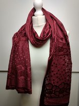 Lange dames sjaal Irene fantasiemotief effen bordeauxrood