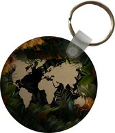 Porte-clés - Wereldkaart - Simple - Fleurs - Plastique - Rond - Distribution de cadeaux