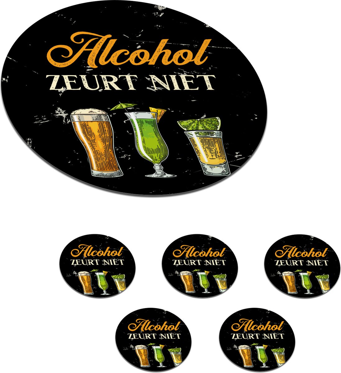 Onderzetters voor glazen - Rond - Alcohol - Drank - Glazen - 10x10 cm - Glasonderzetters - 6 stuks
