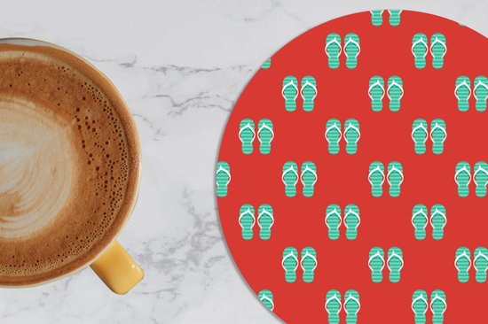 Sous- Sous-verres pour verres - Ronds - Été - Slippers - Rouge - 10x10 cm - Sous-verres en verre - 6 pièces