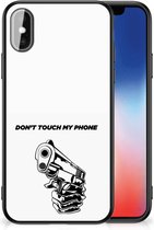 Back Cover Siliconen Hoesje Geschikt voor iPhoneX | Xs Telefoonhoesje met Zwarte rand Gun Don't Touch My Phone