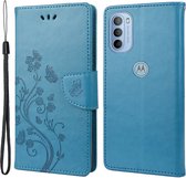 Bloemen Book Case - Motorola Moto G31 / G41 Hoesje - Blauw