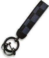 Luxe  Sleutelhanger - Blauw Patroon met Antraciet Hanger - Dames & Heren Designer Sleutel Hanger - Keychain Mode  Cadeau - Fashion Auto Accessoires