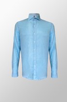 Vercate - Heren Lange Mouwen Overhemd - Blauw - Lichtblauw - Slim-Fit - Linnen Katoen - Maat 43/XL