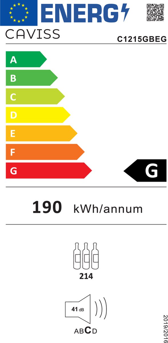 Caviss C1215GBEG - Wijnkoelkast 1 T° - 214 Flessen - 1 zone - afbeelding 2