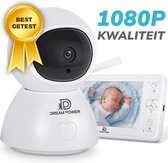 Dream Power Babyfoon met Camera & Slaapliedjes – 1080p Baby Monitor met Nachtzicht – Draadloze Babyphone incl. 360 Graden Camera en Terugspreekfunctie – Wit