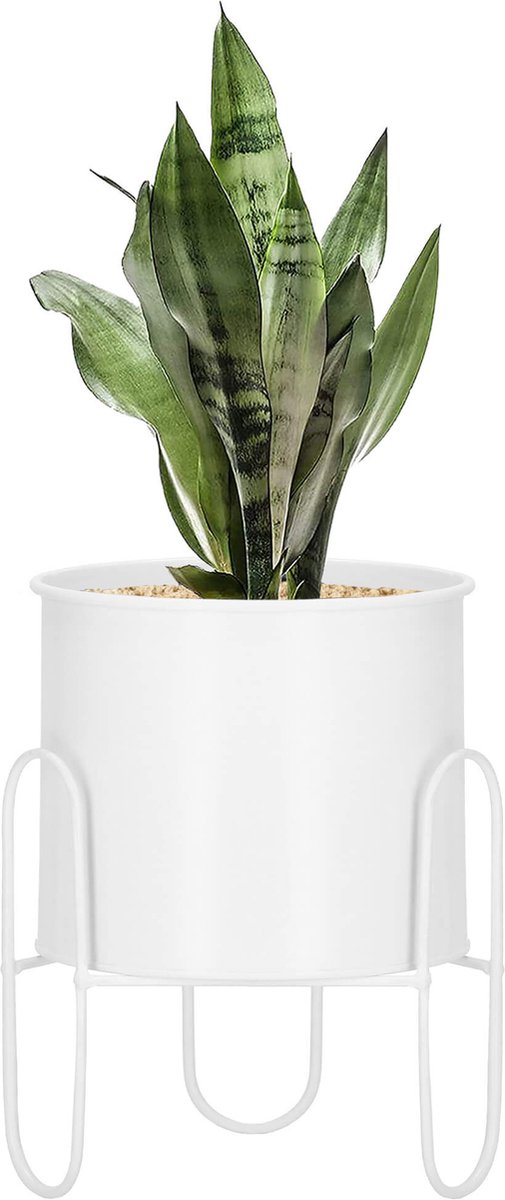 Springos Staande Bloempot | Plantenbakken | Bloempothouder | Metaal Wit | 21 cm