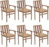Decoways - Tuinstoelen stapelbaar 6 stuks met kussens massief teakhout