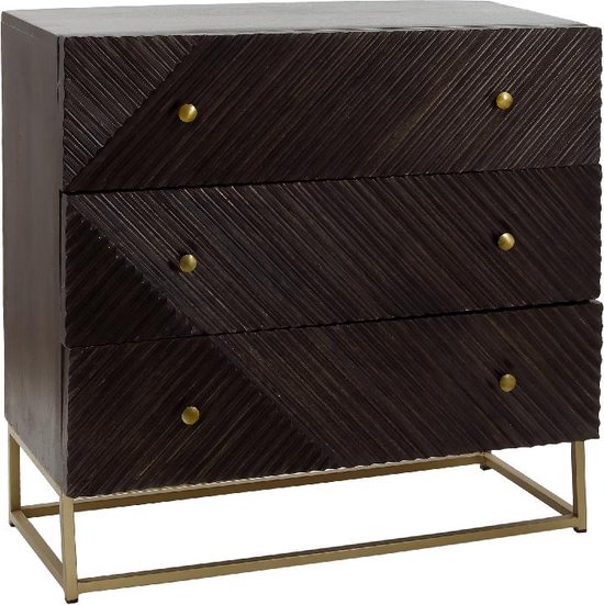 Dressoir Kast - Kast Mangohout - Kasten - Bruin / Goud - 75 cm hoog