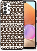 Telefoon Hoesje Geschikt voor Samsung Galaxy A32 4G | A32 5G Enterprise Editie Leuk TPU Backcase met Zwarte rand Aztec Brown