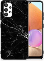 Transparant Hoesje Geschikt voor Samsung Galaxy A32 4G | A32 5G Enterprise Editie Smartphone Hoesje met Zwarte rand Marmer Zwart