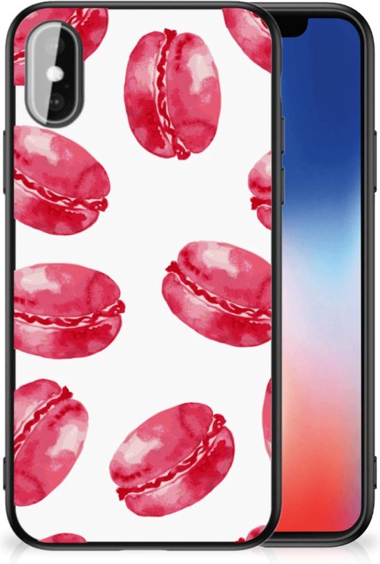 GSM Hoesje Geschikt voor iPhone X | Xs Hoesje Bumper met Zwarte rand Pink Macarons